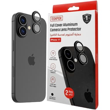 Techpick Full Coverage Aluminum Color-Matched Camera Protector (Full Frame) Smartphone Camera Accessory
for iPhone 17, Black