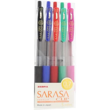 Zebra Gel Ink Pen
Blue;Black;Red;Green;Pink Ink Color, 0.7 mm, Ballpoint, 5 Pieces