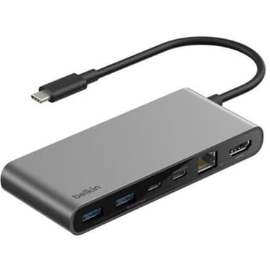 Belkin Multi-port Station
USB-C, 8 Port (USB-C/USB-C (PD 3.0)/2X USB 3.0/Micro SD/SD/RJ-45 (up to 2.5 Gbps)/HDMI, Black