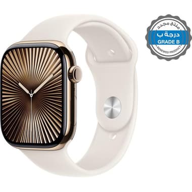 Renewed Grade B Apple Watch Series 10 46
Smartwatch, GPS + Cellular, Gold Titanium Case, Light Blush Sport Band, Medium/Large