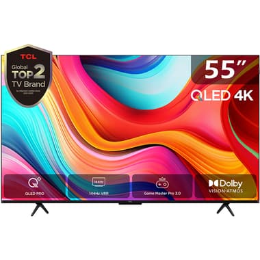 TCL 55" Smart TV
4K QLED, 144 Hz (VRR)/240 Hz (DLG), Black, 55T8B