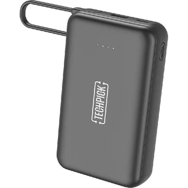 Techpick Power Bank with Built-In USB-C Cable 20W
PD Fast Charging, 20000 mAh, Dual USB-C, Black