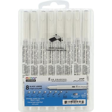 Marvy Uchida For Drawing Fineliner Pen
Black Ink Color, 0.02;0.02;0.4;0.6;0.8;1.0;1.2 mm;BrushPen, Fine Tip, 8 Pieces