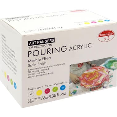 Art Rangers Pouring Medium
Marble Effect Acrylic Color, Flourescent, 6 Colors 100.00 ml ( 3.52 oz )