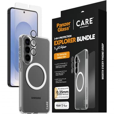 PanzerGlass 3-in-1 Protection Pack Urban Explorer Case + Screen Protector + Hoops Camera Lens Protector Smartphone Case Bundle
for Samsung Galaxy S26+, Clear