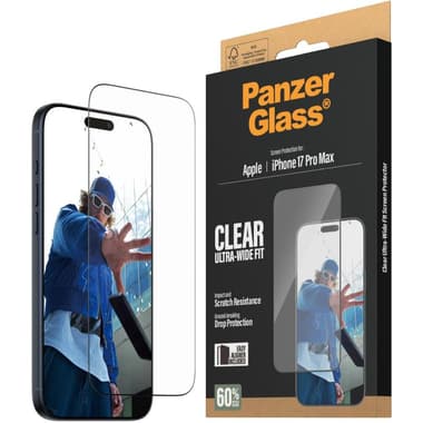 PanzerGlass Ultra-Wide Fit Smartphone Screen Protector
for iPhone 17 Pro Max, Tempered Glass, Clear