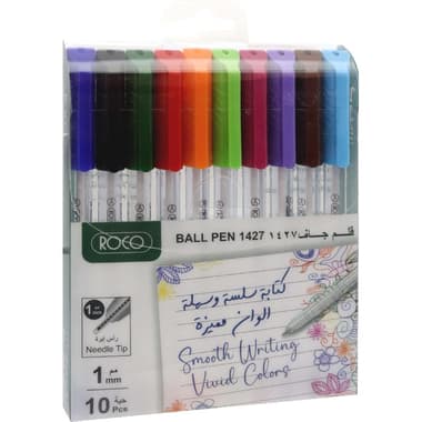 Roco 1427 Dry Ink Pen
Assorted Ink Color, 1 mm, Ballpoint, 10 Pens