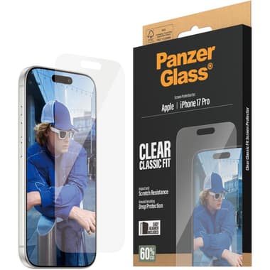 PanzerGlass Classic Fit Smartphone Screen Protector
for iPhone 17 Pro, Tempered Glass, Clear