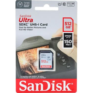 SanDisk Ultra UHS I SD Card
512 GB, Class 10: Max 150 Mbps Speed Performance