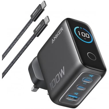 Anker Prime 3-Port GaN USB-C Charger
USB PD (Power Delivery), 100 Watts, 3 USB (2X USB-C/1X USB), Space Grey