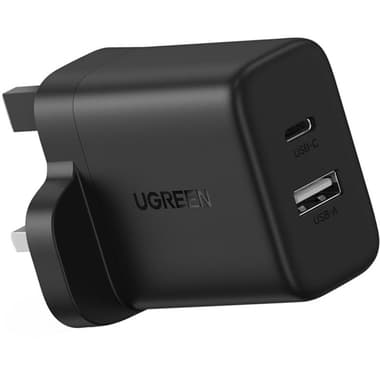 Ugreen X227 USB-C + USB-A 20W PD Charger
USB PD (Power Delivery), 20 Watts, Dual USB (USB-A/USB-C), Black