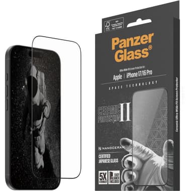 PanzerGlass Ultra-Wide Fit Ceramic II Smartphone Screen Protector
for iPhone 17/iPhone 16 Pro, Tempered Glass, Clear