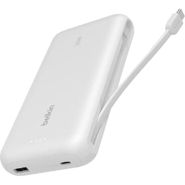 Belkin BoostCharge Power Bank 20000 mAh with Integrated Cable
PD Fast Charging, 20000 mAh, 2 USB (1X USB/1X USB-C), White