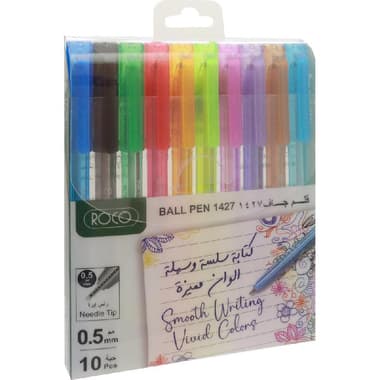 Roco 1427 Dry Ink Pen
Assorted Ink Color, 0.5 mm, Ballpoint, 10 Pens