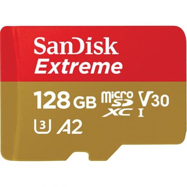 SanDisk Extreme MicroSDXC
128 GB, Class 10: Max 190 Mbps Speed Performance