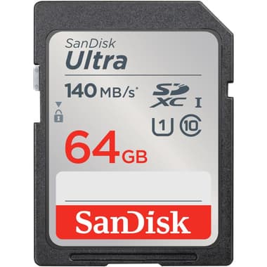 SanDisk Ultra UHS I SD Card
64 GB, Class 10: Max 140 Mbps Speed Performance
