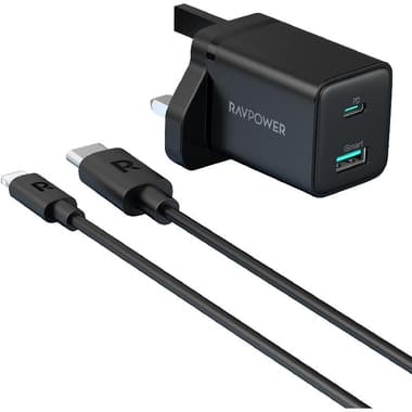 RAVPower PD Pioneer 2-Port Wall Charger
USB PD (Power Delivery), 20 Watts, Dual USB (USB 2.0/USB-C), Black