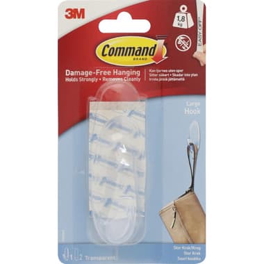 3M Command Hook
Double Adhesive, 4.00 lb ( 1.81 kg ), Large, Clear