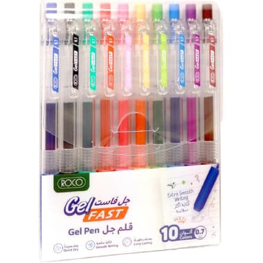 Roco Gel Fast Gel Ink Pen
Assorted Colors, 0.7 mm, Ballpoint;Nib Tip, 10 Pens