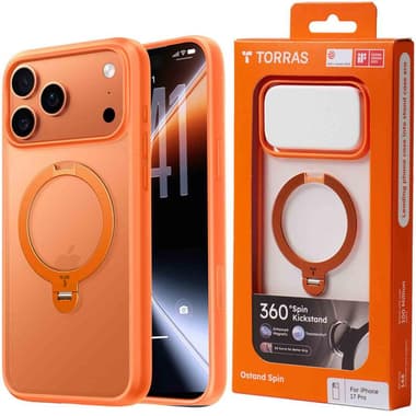 Torras Ostand Spin Back Cover Mobile Case with MagSafe
for iPhone 17 Pro, Energy Orange