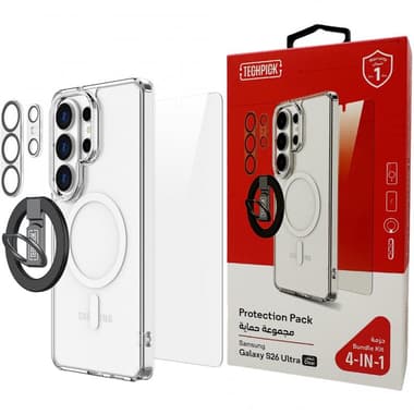 تيكبيك 4 في 1 بروتيكشن باك غلاف صلب ماغ سيف + زجاج مقوى + واقي لعدسة الكاميرا + مغناطيسي مجموعة حافظة للهاتف الذكي
متوافق مع سامسونج جالكسي اس 26 الترا, شفاف