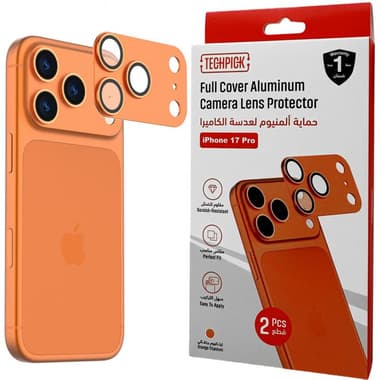 Techpick Full Coverage Aluminum Color-Matched Camera Protector (Full Frame) Smartphone Camera Accessory
for iPhone 17 Pro, Orange