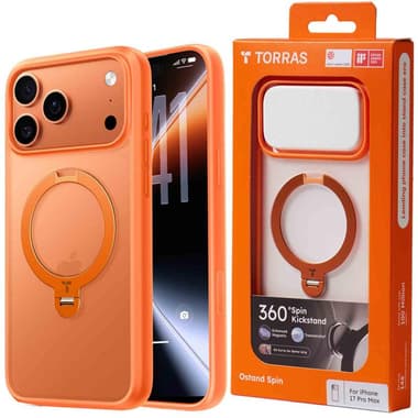 Torras Ostand Spin Back Cover Mobile Case with MagSafe
for iPhone 17 Pro Max, Energy Orange