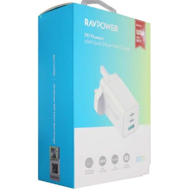 RAVPower RP-PC172 3-Port Wall Charger
USB PD (Power Delivery), 65 Watts, 3 USB (2X USB-C/1X USB), White