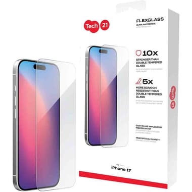 Tech21 FlexGlass Ultra Smartphone Screen Protector
for iPhone 17, Tempered Glass, Clear