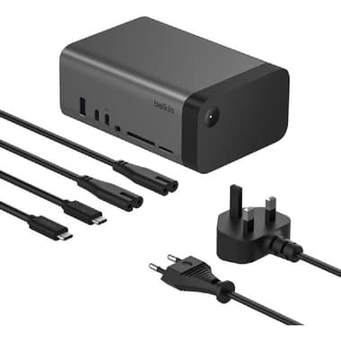 Belkin Connect Multi-port Station
USB-C, 11 Port (2X HDMI/1X USB/4X USB-C (3.2/3.0/DP-Alt)/RJ-45/SD/Micro SD/Audio In/Ou, Black