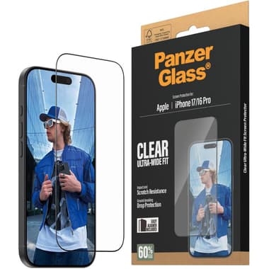 PanzerGlass Ultra-Wide Fit Smartphone Screen Protector
for iPhone 17/iPhone 16 Pro, Tempered Glass, Clear