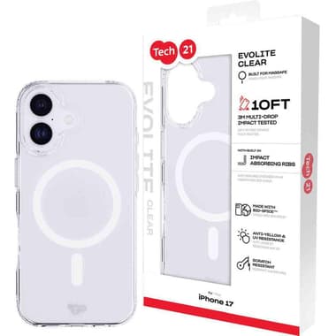 Tech21 EvoLite MagSafe Back Cover Mobile Case with MagSafe
for iPhone 17, Clear