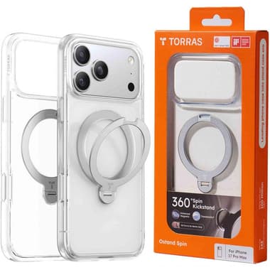 Torras Ostand Spin Back Cover Mobile Case with MagSafe
for iPhone 17 Pro Max, Clear