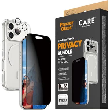 PanzerGlass 3-in-1 Pack Hard MagSafe Case + Privacy Screen Protector + Hoops Camera Lens Protector Smartphone Case Bundle
for iPhone 17 Pro, Clear