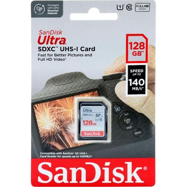 SanDisk Ultra UHS I SD Card
128 GB, Class 10: Max 140 Mbps Speed Performance