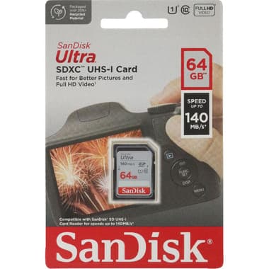 SanDisk Ultra UHS I SD Card
64 GB, Class 10: Max 140 Mbps Speed Performance