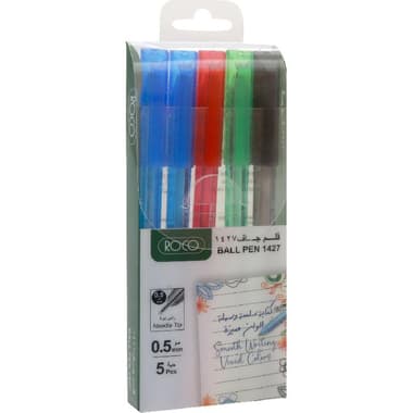 Roco 1427 Dry Ink Pen
Assorted Ink Color, 0.5 mm, Ballpoint, 5 Pieces