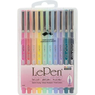 Marvy Uchida LePen Pastel Color Set Fineliner Pen
Assorted Ink Color, Fine Tip, 10 Pieces
