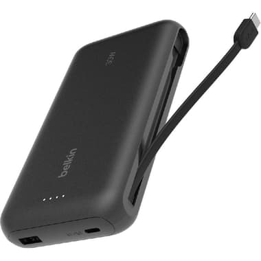 Belkin BoostCharge Power Bank 20000 mAh with Integrated Cable
PD Fast Charging, 20000 mAh, 2 USB (1X USB/1X USB-C), Black