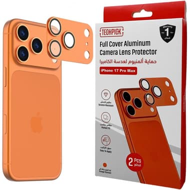 Techpick Full Coverage Aluminum Color-Matched Camera Protector (Full Frame) Smartphone Camera Accessory
for iPhone 17 Pro Max, Orange