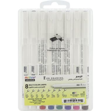 Marvy Uchida For Drawing Fineliner Pen
Assorted Ink Color, 0.03;0.3 mm, Fine Tip, 8 Pieces