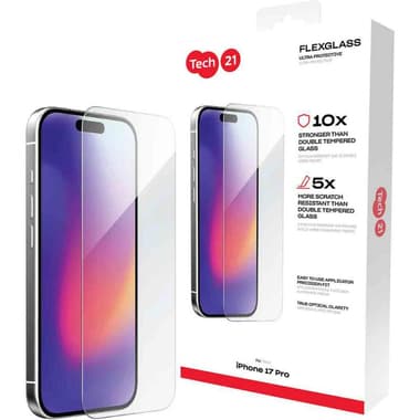Tech21 FlexGlass Ultra Smartphone Screen Protector
for iPhone 17 Pro, Tempered Glass, Clear