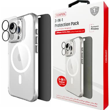Techpick 3-in-1 Protection Pack MagSafe Hard Case + Privacy Tempered Glass + Camera Lens Protector Smartphone Case Bundle
for iPhone 15 Pro Max, Clear