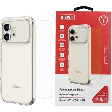 Techpick Clear Case + Tempered Glass Smartphone Case Bundle
for Honor 600/600 Pro, Clear