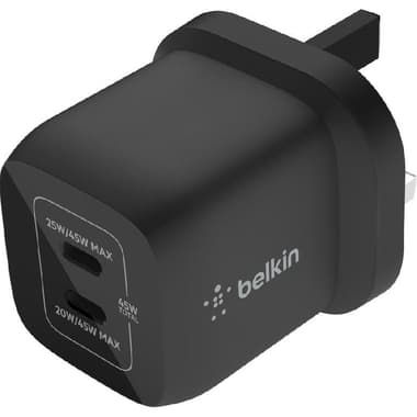 Belkin BoostCharge Pro Dual Wall Charger PPS 45W
USB PD (Power Delivery), 45 Watts, Dual USB-C, Black