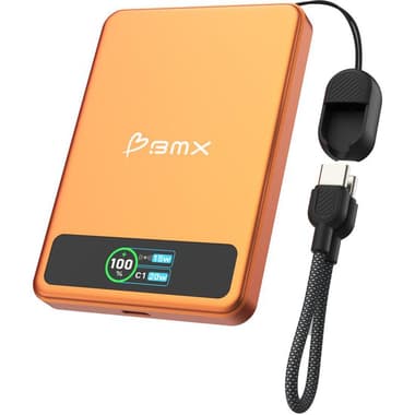 BMX SolidSafe 5000 mAh Magnetic Power Bank with Solid-State Technology
Extra Safe, Qi2, Qi/PMA, 5000 mAh, Single USB-C, Orange