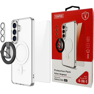 تيكبيك 4 في 1 بروتيكشن باك غلاف صلب ماغ سيف + زجاج مقوى + واقي لعدسة الكاميرا + مغناطيسي مجموعة حافظة للهاتف الذكي
متوافق مع سامسونج جالكسي اس 26 برو, شفاف