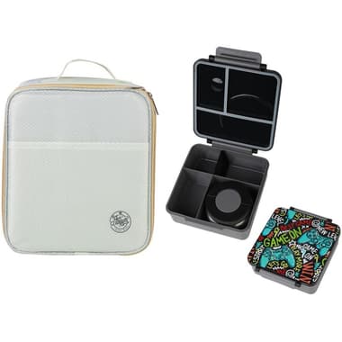Atrium Lunch Kit
Bento-Style Compartment with Stainless Steel Food Jar in Gaming Pattern, Grey