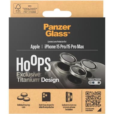 PanzerGlass Hoops Camera Lens Protector (Individual Ring) Smartphone Camera Accessory
for iPhone 15 Pro/iPhone 15 Pro Max, Natural Titanium