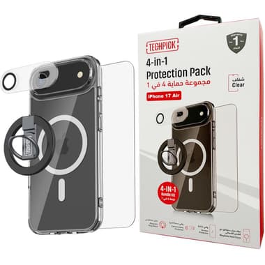 Techpick 4-in-1 Protection Pack MagSafe Hard Case + Tempered Glass + Camera Lens Protector + Magnetic Stand Smartphone Case Bundle
for iPhone Air, Clear